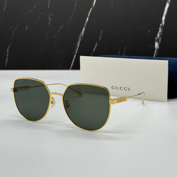 NEW GG1435SA 001 GUCCI GOLD GREY GEOMETRIC WOMEN GUCCI SUNGLASSES - Picture 2 of 13